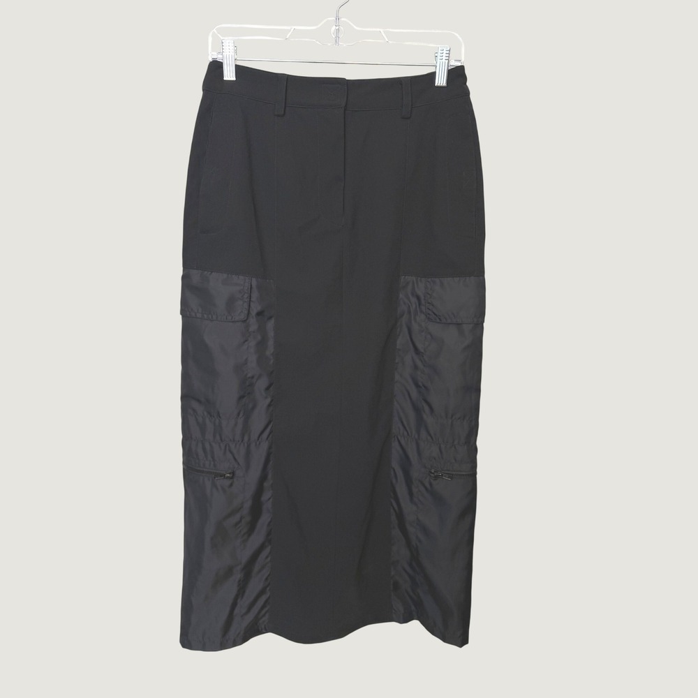 Hennes Collection H&M Black Cargo Maxi Skirt Mixed Media Pockets Size 38 227520